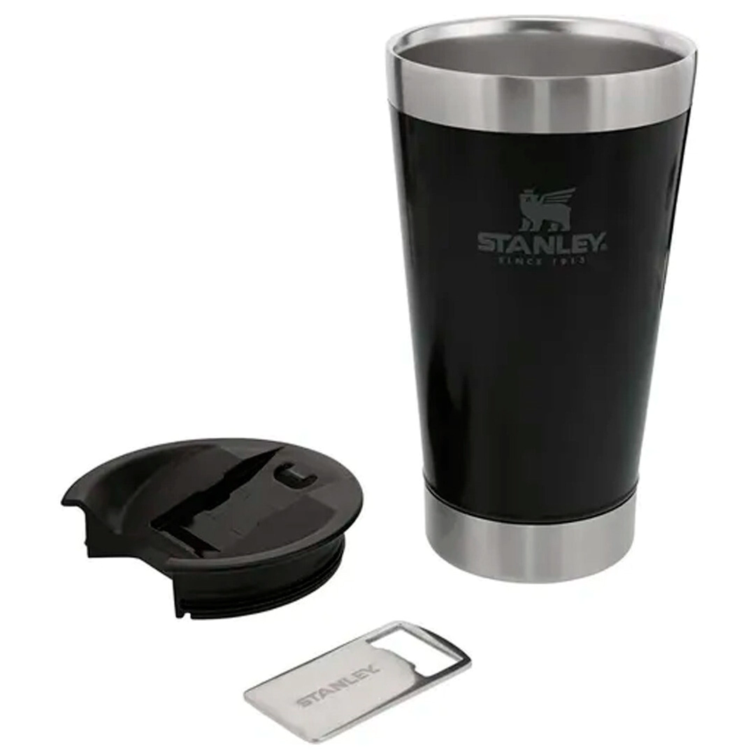 VASO STANLEY C/ TAPA PLASTICA 470ML NEGRO