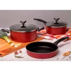 BATERIA DE OLLAS MARMICOC LINEA SABORES BAT 5 PIEZAS ROJO