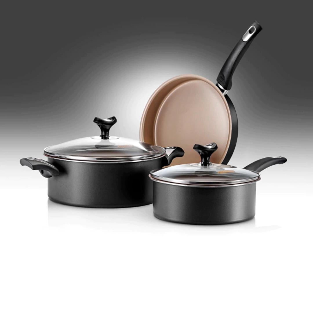 BATERIA DE OLLAS MARMICOC LINEA SABORES BAT 5 PIEZAS NEGRO & DORADO