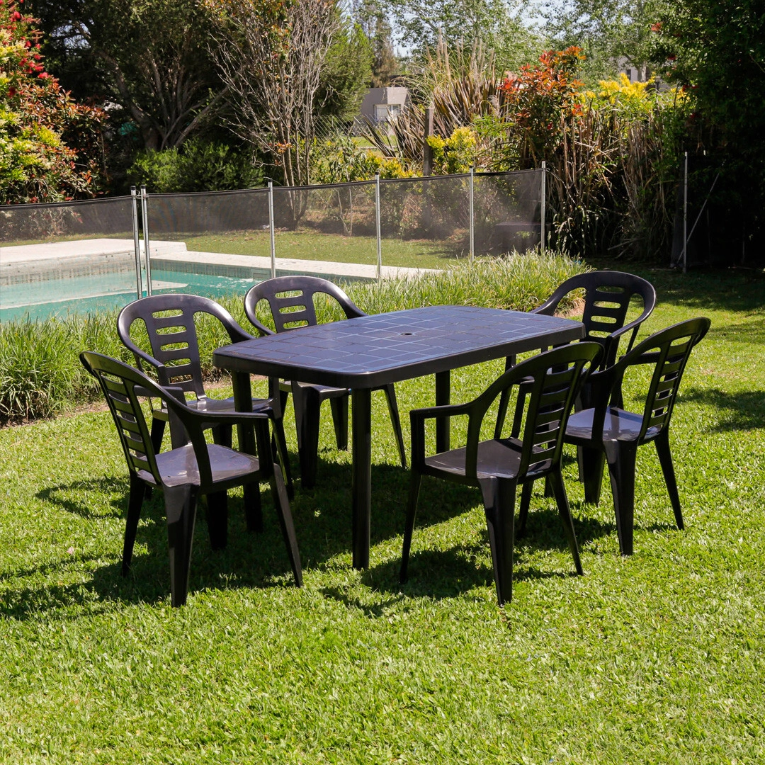 COMBO 1 MESA VOSS 2000 RECTANGULAR ?NR? + 6 SILLAS VOSS 2000 GARDEN ?NR? - NEGRAS -