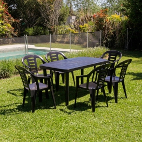 COMBO 1 MESA VOSS 2000 RECTANGULAR ?NR? + 6 SILLAS VOSS 2000 GARDEN ?NR? - NEGRAS -