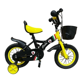BICICLETA CLETTA ROD 12 UNISEX RUEDA RAYOS NEGRO Y AMARILLO